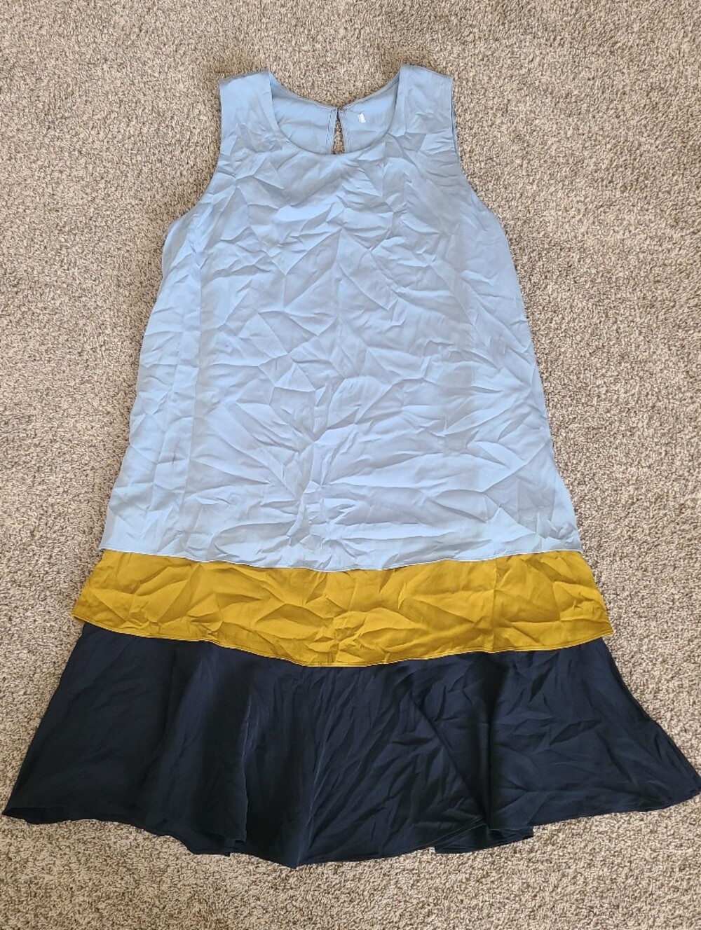 Diane Von Furstenberg Blue Chartreuse Navy Tiered Liza Silk Sleeveless Dress XS